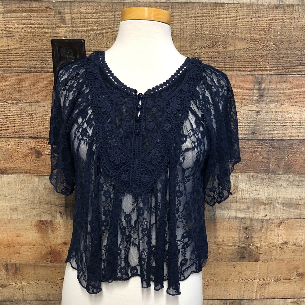 Navy Lace Top